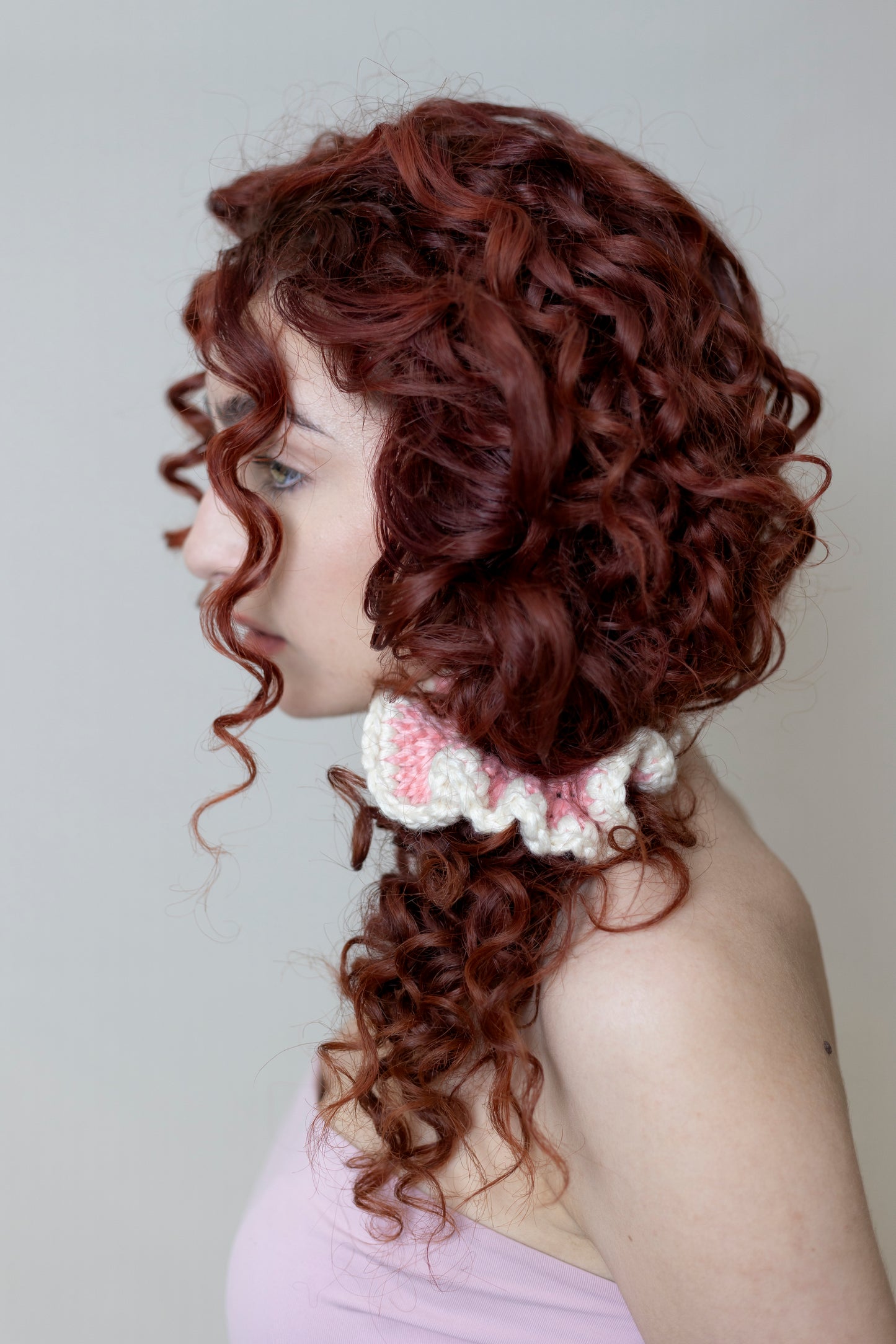 WHIZZY PINK AND WHITE SCRUNCHIE