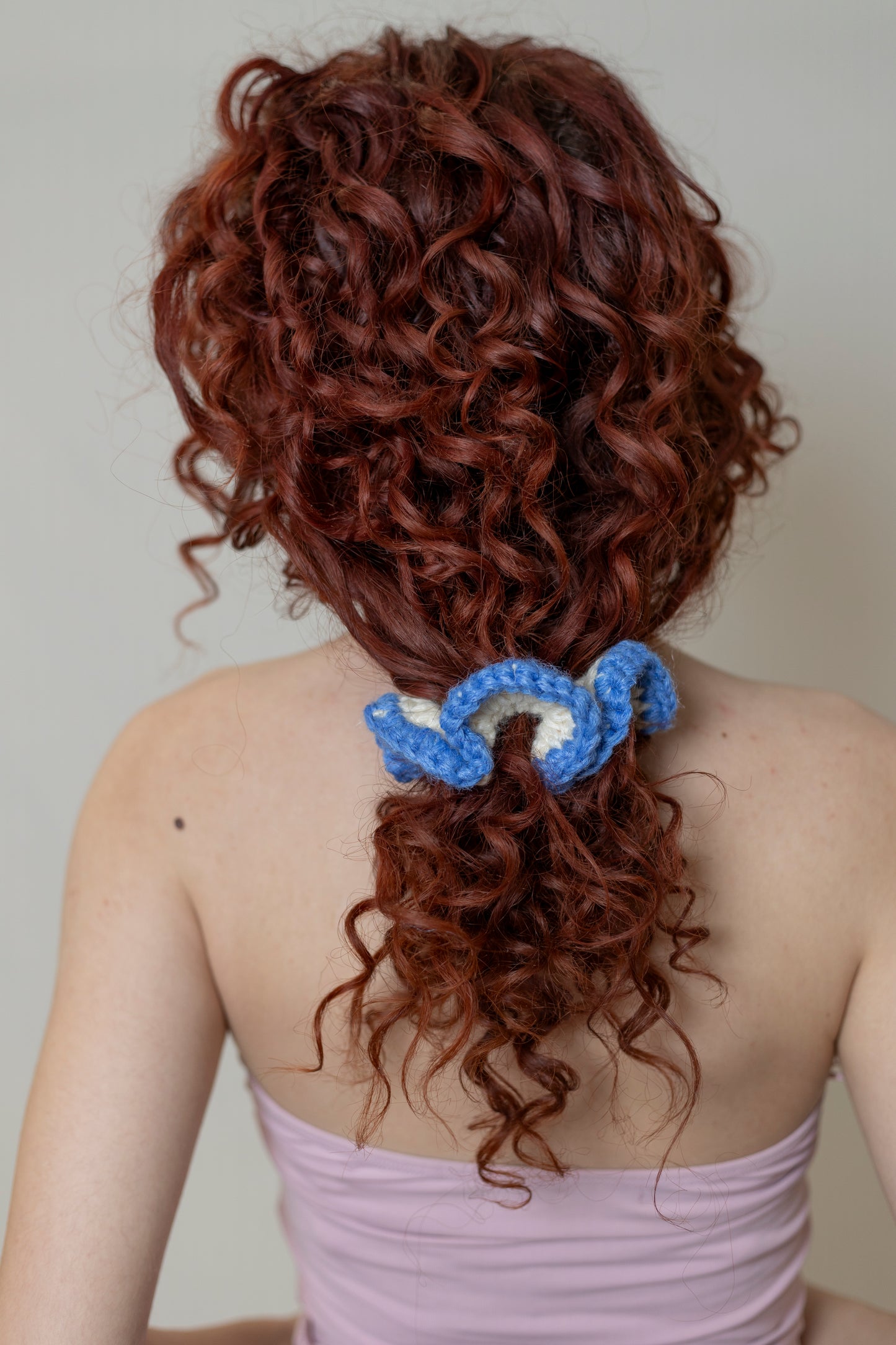 WHIZZY WHITE AND BLUE SCRUNCHIE